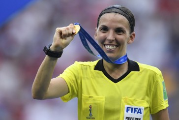 Who is the first female referee to officiate matches in World Cups?