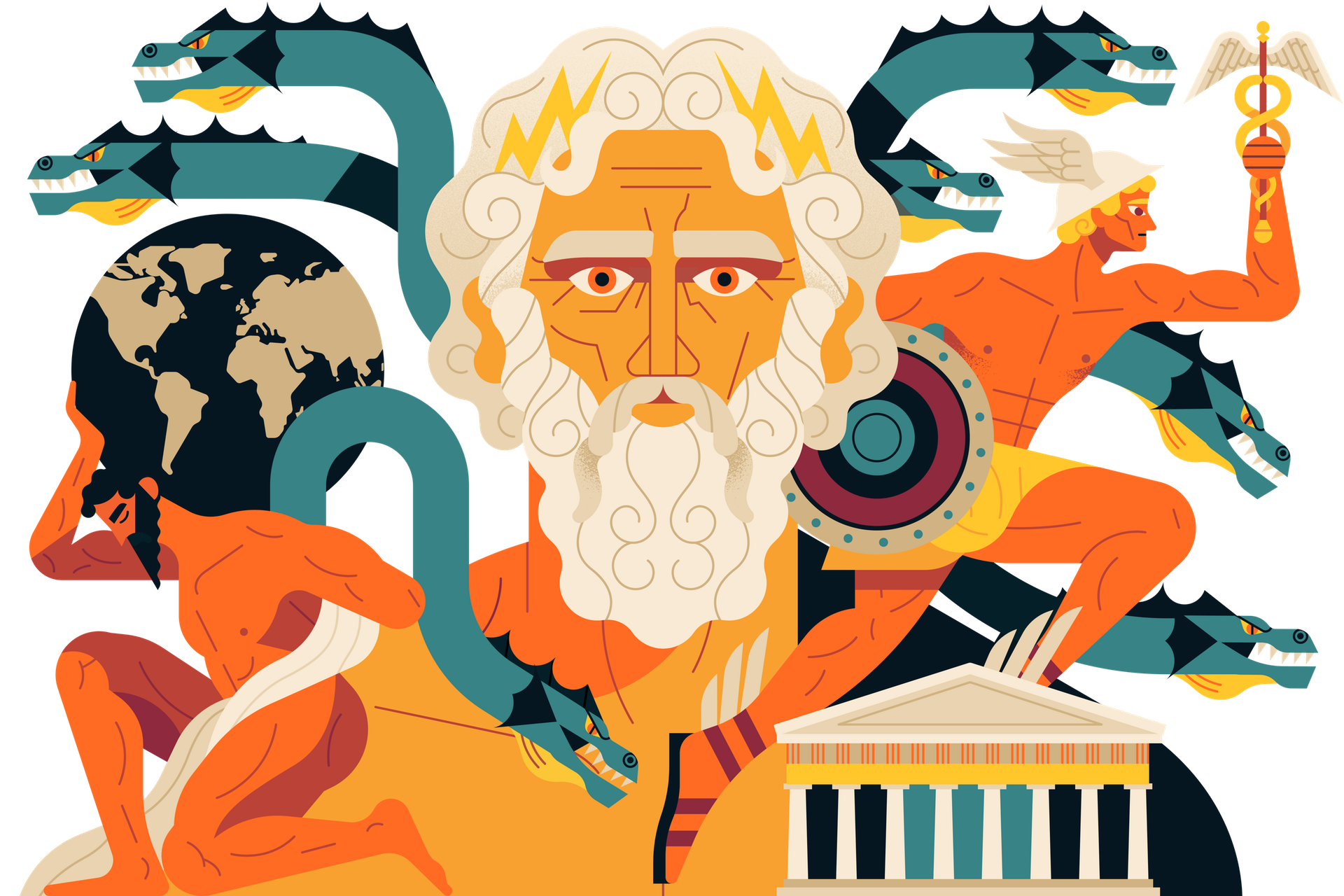 Which are the 12 Olympian gods that are the subject of thousands of myths in Greek mythology?